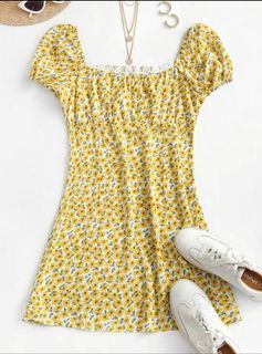 Smocked Crochet Trim Ditsy Floral Milkmaid Dress