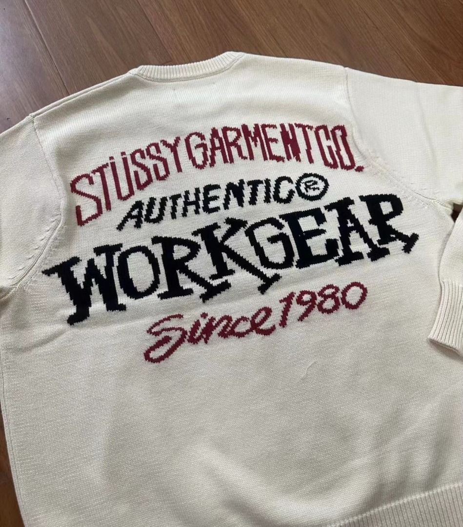 📢Stussy FW23 AUTHENTIC WORKGEAR SWEATER 字母嵌花針織圓領長袖毛衣