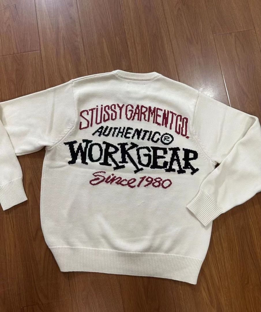 📢Stussy FW23 AUTHENTIC WORKGEAR SWEATER 字母嵌花針織圓領長袖毛衣