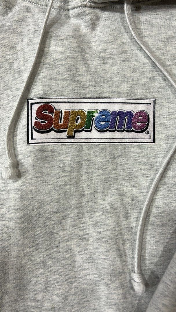 Supreme Bling Box Logo Hooded Sweatshirt Ash Grey, 他的時尚, 上身