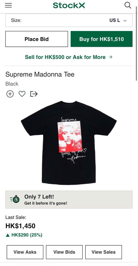 Supreme Madonna Tee （Black 全新size L), 男裝, 上身及套裝, T-shirt