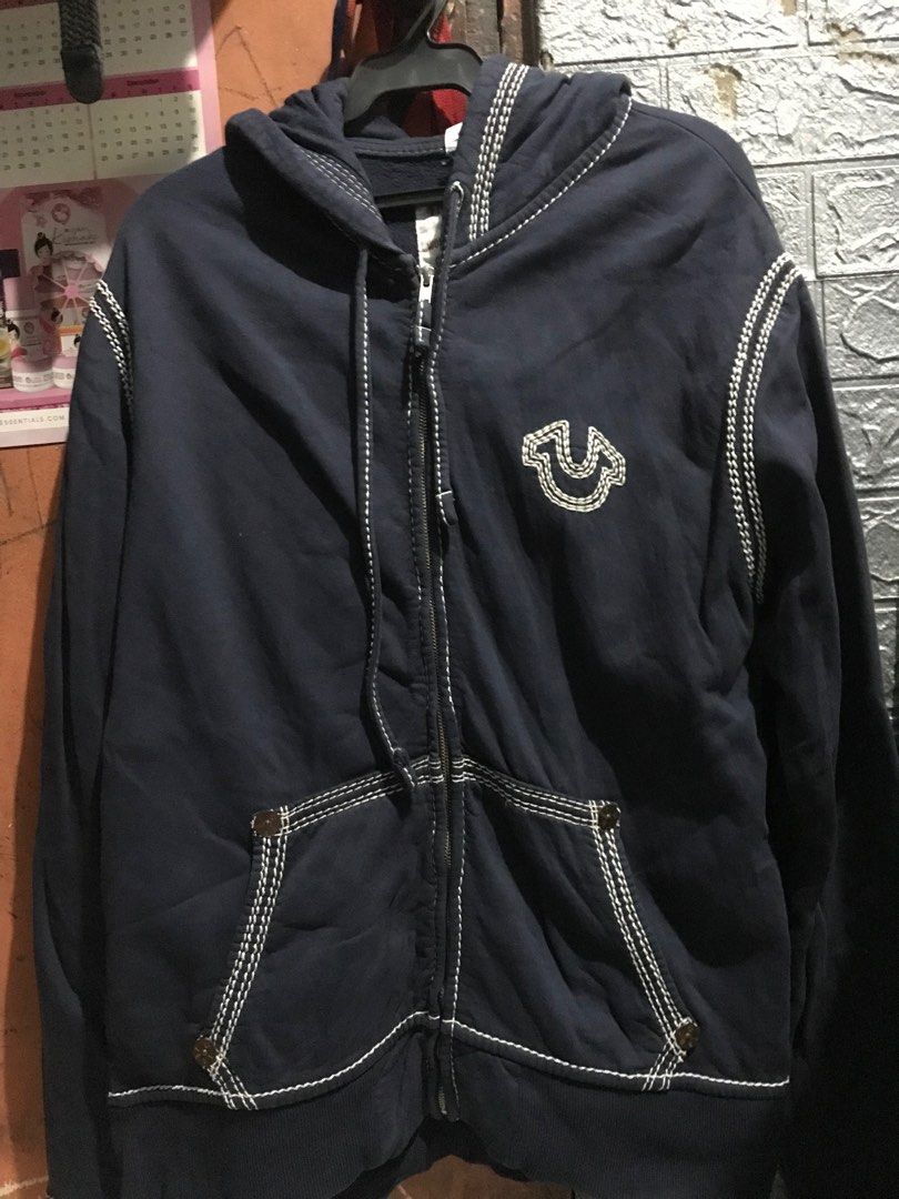 True Religion Double White Stitched Hoodie Men s Fashion Coats