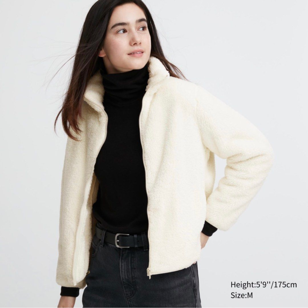 UNIQLO Fluffy Yarn Fleece Full Zipped Jacket Col Off White Women s Fashion Coats Jackets and Outerwear on Carousell