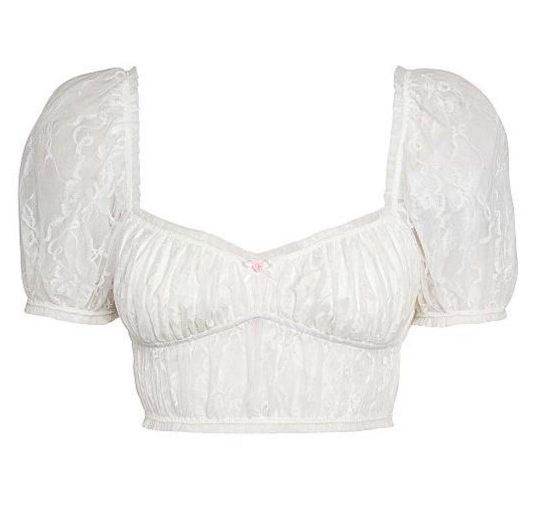 Douhoow Women Bustier Bra Buttons Cropped Top Sweet White Lace