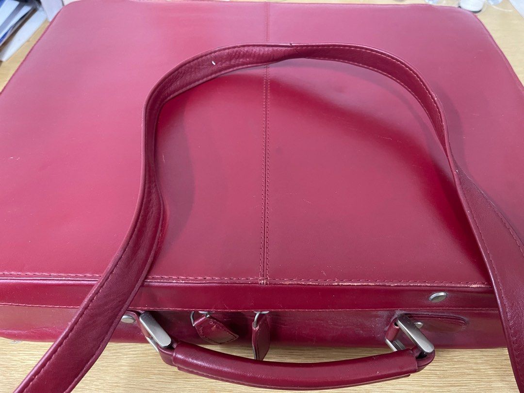 Red leather computer bag shop