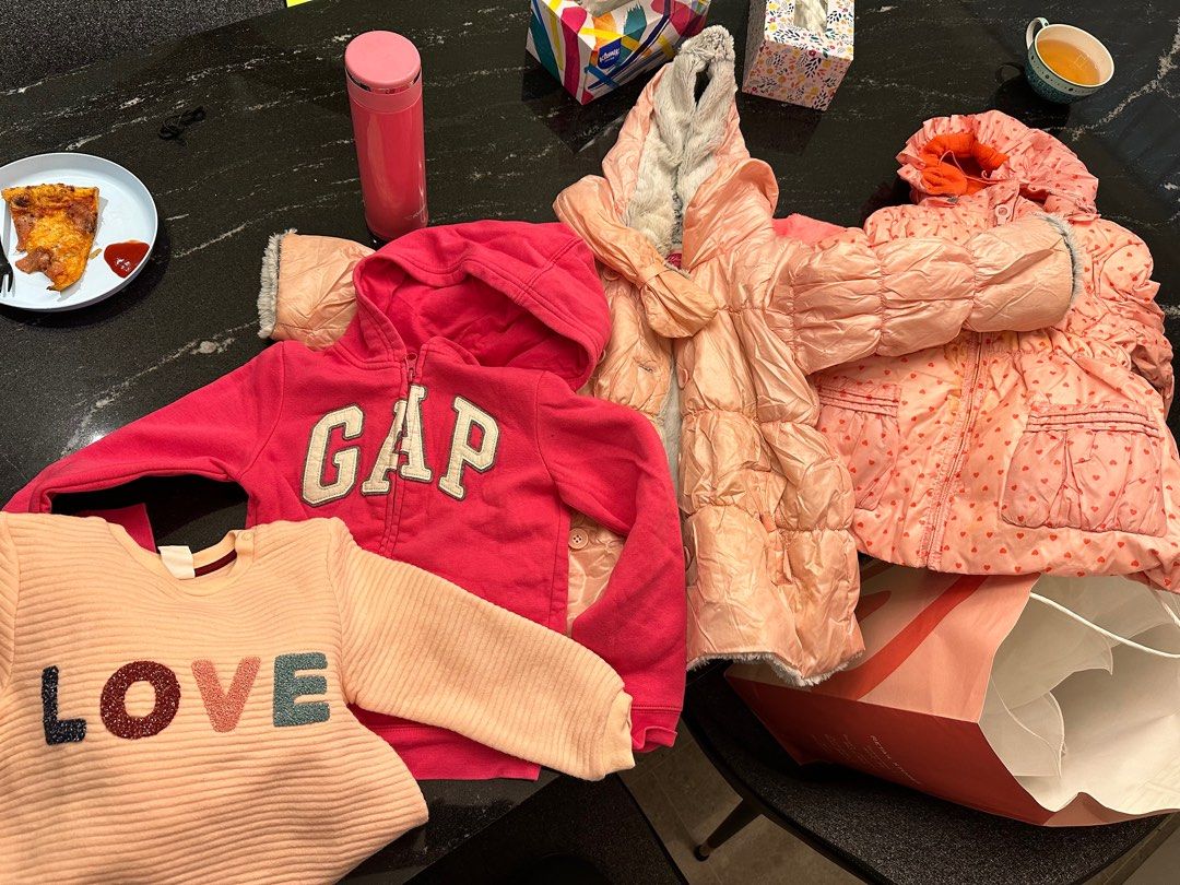 Used sweater GAP H M thick cold blue cute cartoon fox winter wear for girls 3 6 years old pink kids child children love slight stain on the thicker