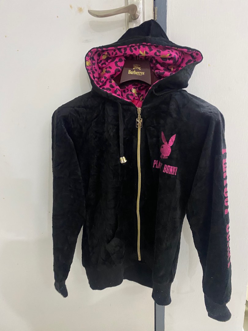 VINTAGE PLAYBOY BUNNY GLITTER HOODIE Women s Fashion Coats