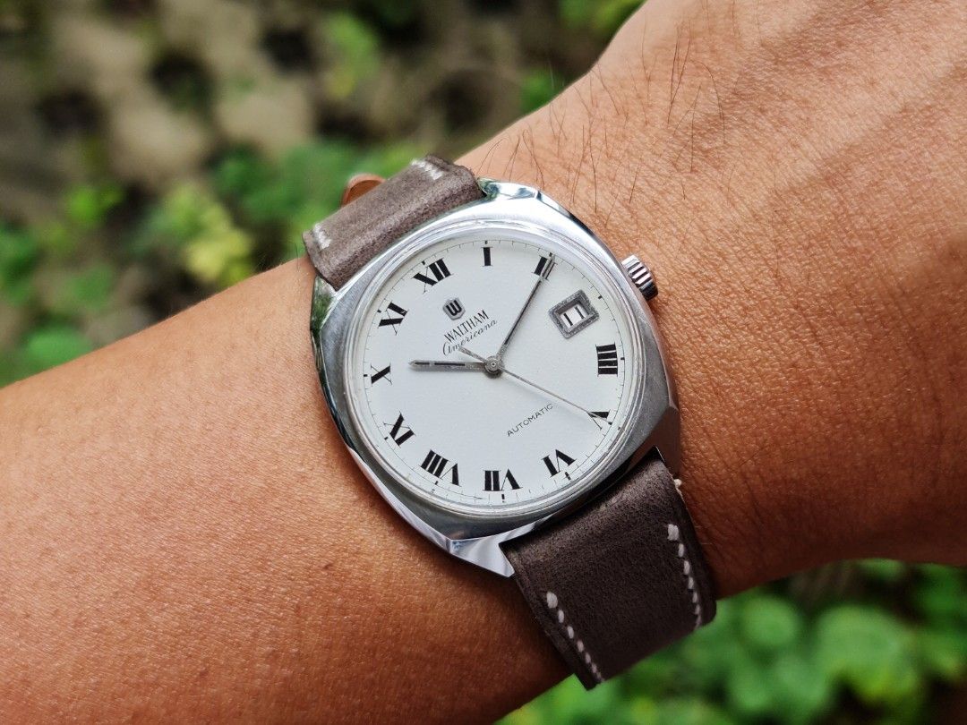 Waltham Americana Date automatic White Roman Dial cushion shape