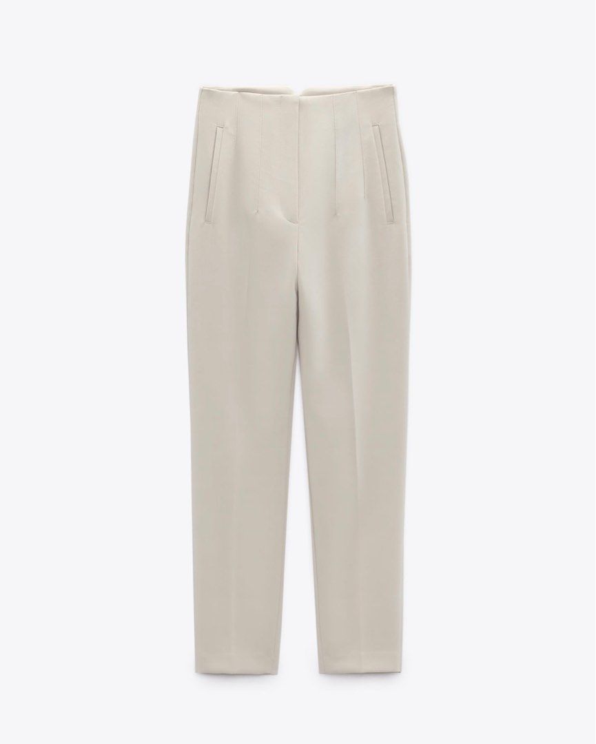 ZARA OYSTER WHITE HIGH-WAISTED TROUSERS DARTS Nwt