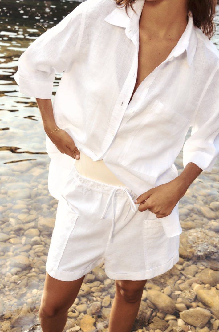 White linen cargo shorts sale