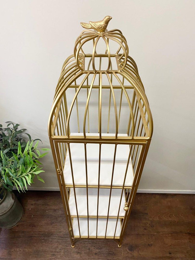 125 cm Gold cage Display shelf with door, Furniture & Home Living ...