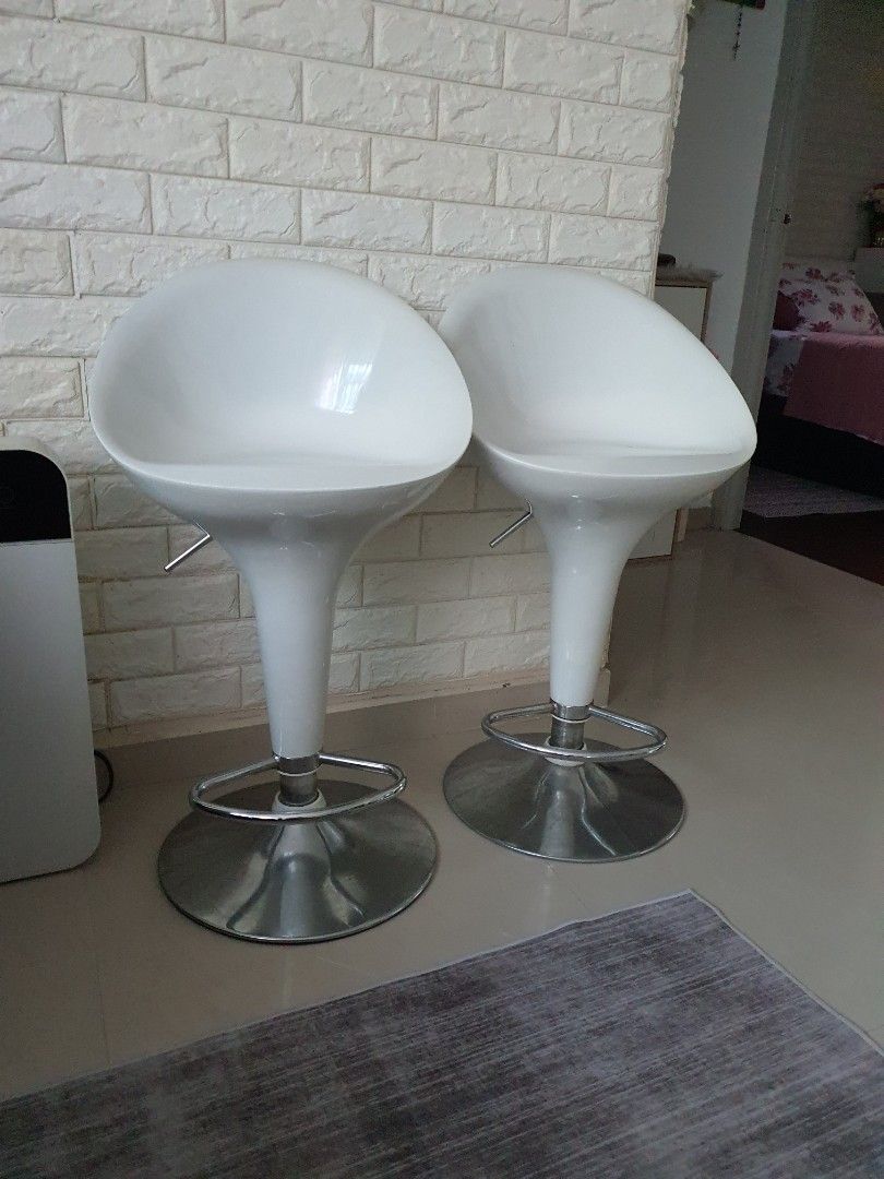 2 White Bar Stools 50 (25 each), Furniture & Home Living, Furniture
