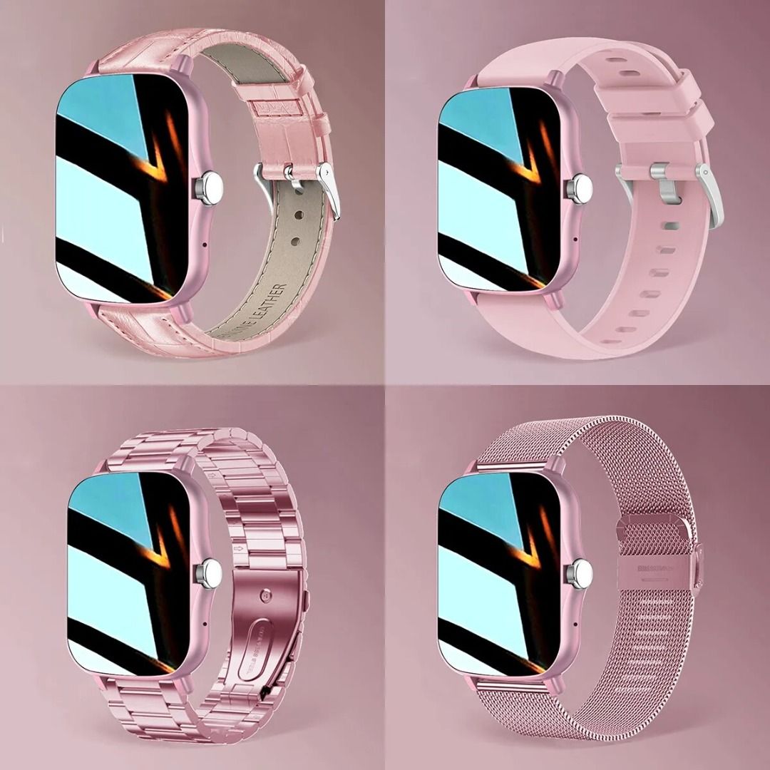 3pc Straps Smart Watch Women Men Smartwatch Square Dial Call BT