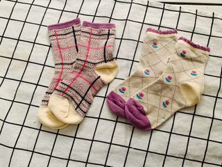6-8歲 兒童襪子 吸汗 女童襪子 2雙一組 蘿莉塔紫色草莓中筒襪 女孩襪子 春秋季學生襪子潮 大中童襪童裝