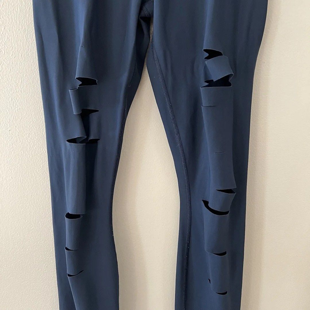 ALO BROWN HIGH WAISTED RIPPED WARRIOR LEGGINGS SIZE SMALL