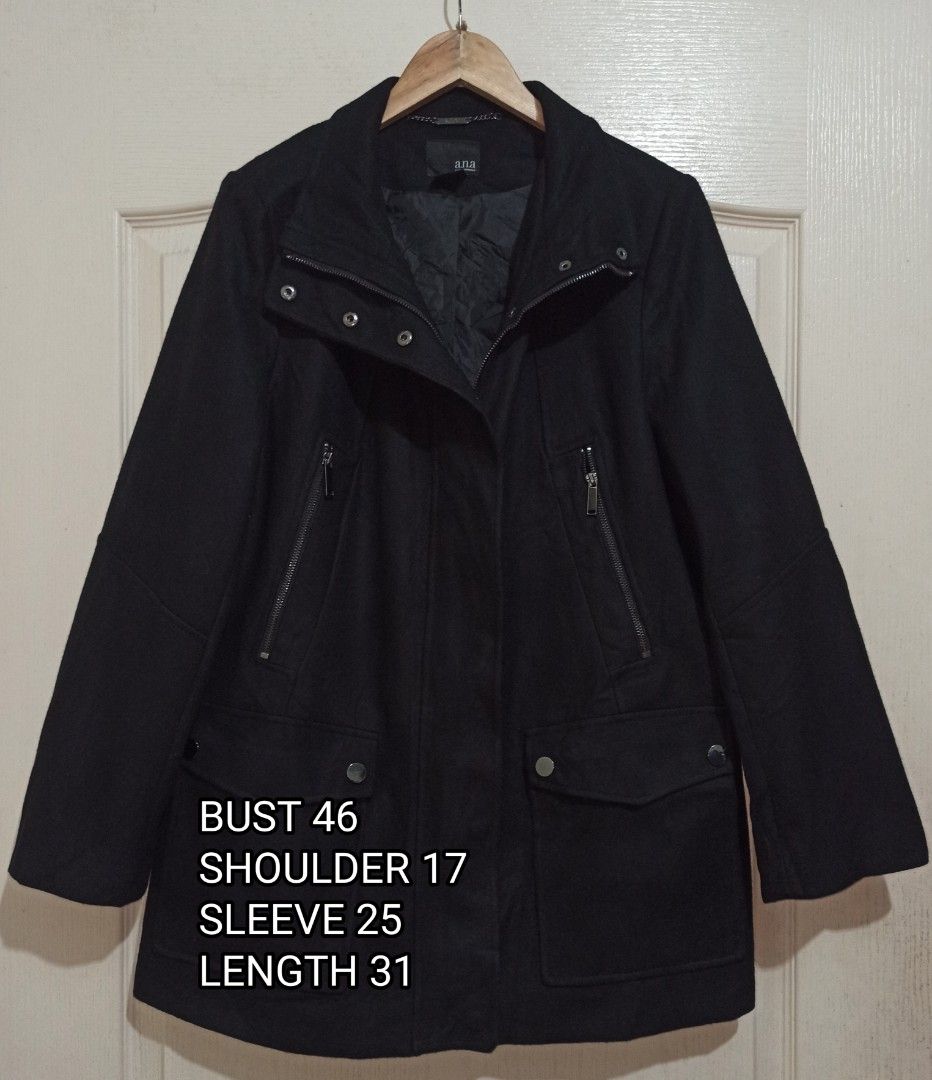 A.N.A. A NEW APPROACH BLACK MIDI WOOL COAT WINTER JACKET