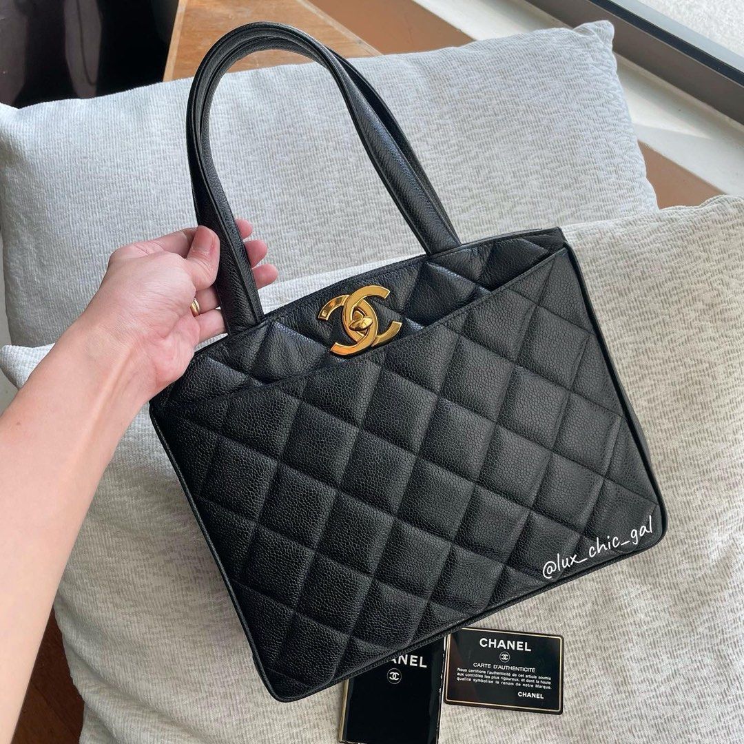 AUTHENTIC CHANEL Caviar Big CC Tote Bag 24k Gold Hardware