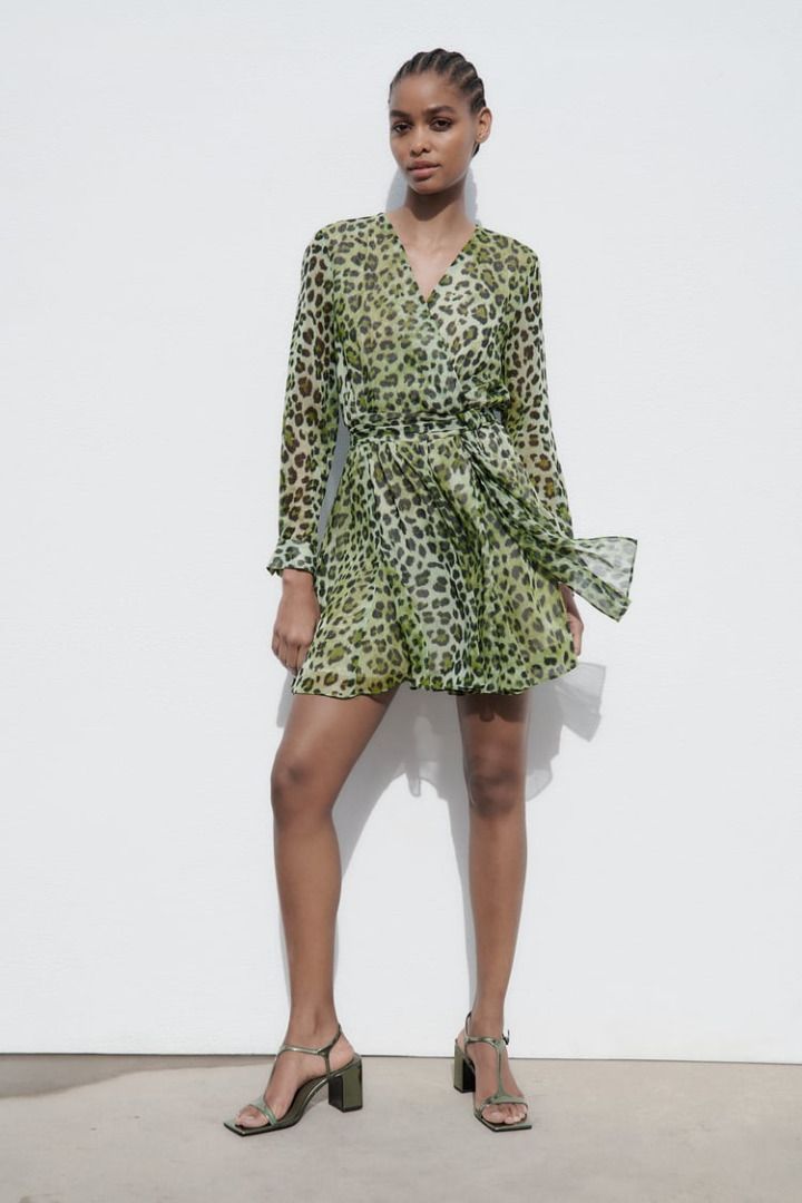 Zara green animal print dress best sale