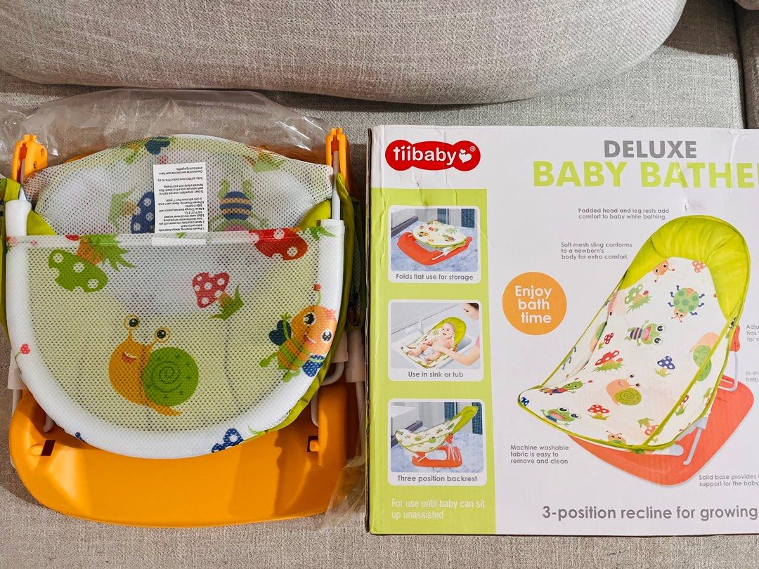 Baby Bather Chair 3 Positions (Category: Other Baby Bathing & Changing Needs) located in Quezon City. Submitted by nylahtan (Listing ID 1266137003, Image 2). Description: Baby bather chair Brandnew Delivered yesterday, opened today. Unused RFS: we already have a tub that doesnt need this chair. .