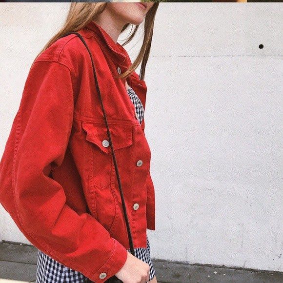 BRANDY MELVILLE Oversize Denim Jacket in Red