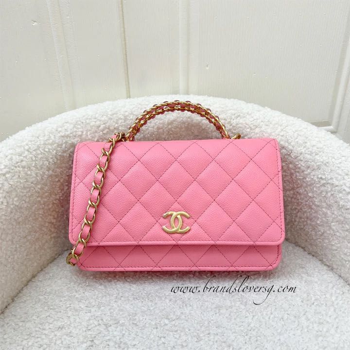 Chanel 22S Pick Me Up Wallet on Chain WOC in Pink Caviar and AGHW
