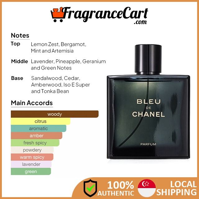 Best Perfume Testers - 🔵Bleu de Chanel Eau de Parfum by Chanel is a Woody  Aromatic fragrance for men. 🔝Top notes are Grapefruit, Lemon, Mint, Pink  Pepper, Bergamot, Aldehydes and Coriander; middle