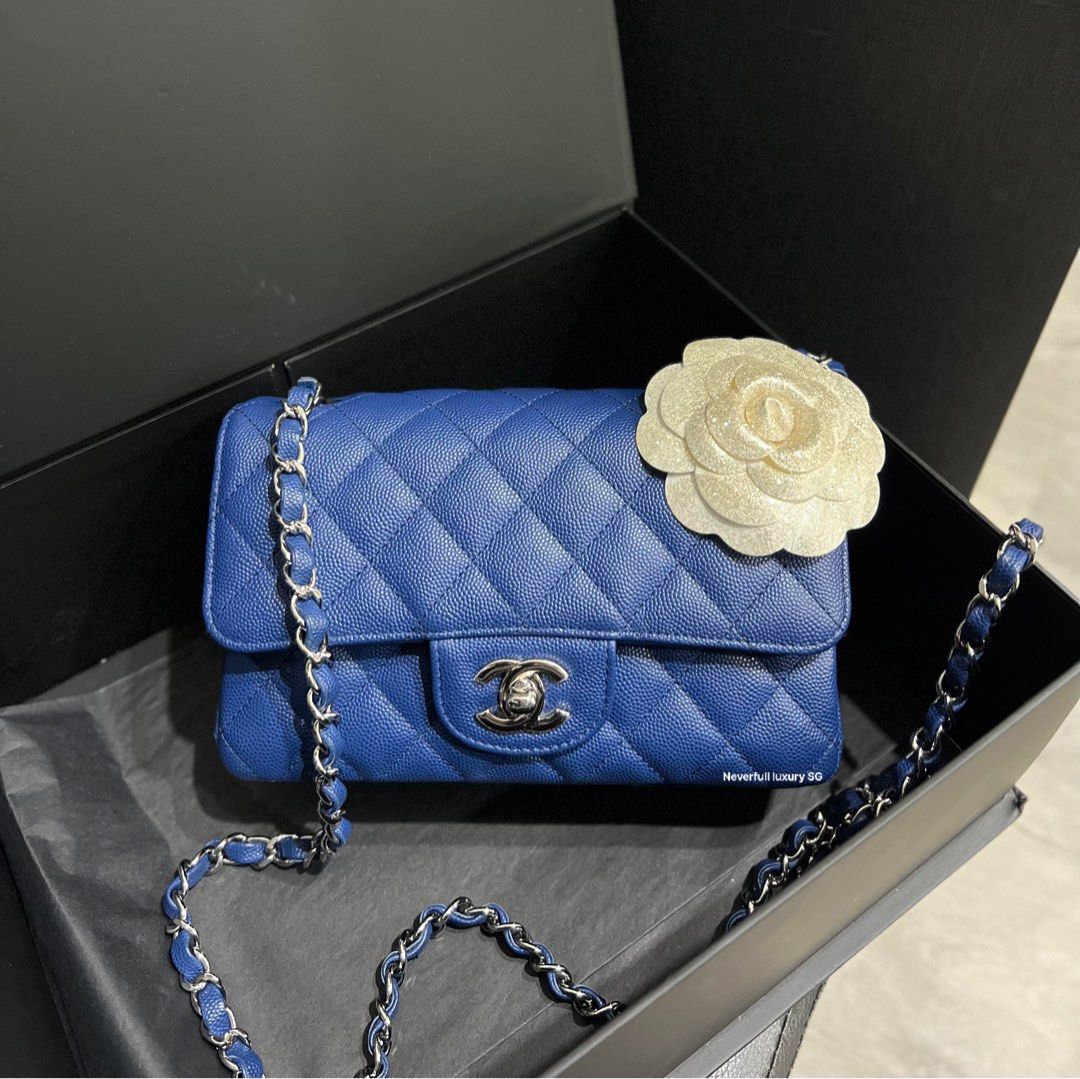 Chanel Mini Square Pearl Crush Blue in Leather with Gold-tone - US