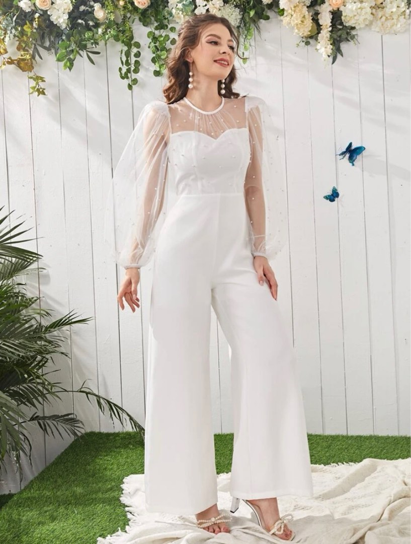 Solid white jumpsuit sales