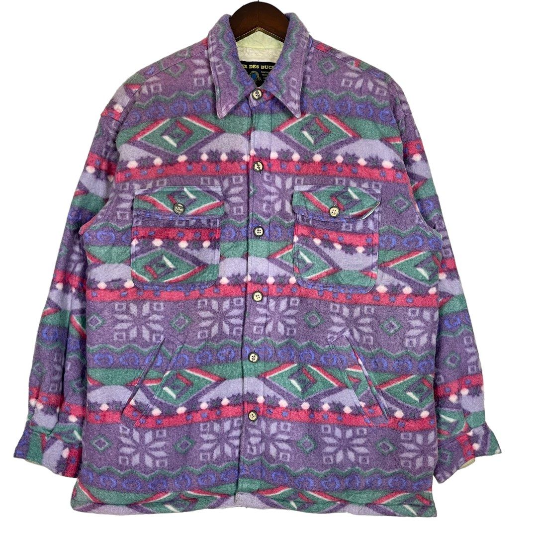Cles Des Ducs Native Tribal Navajo Stripes Fleece Button Jacket