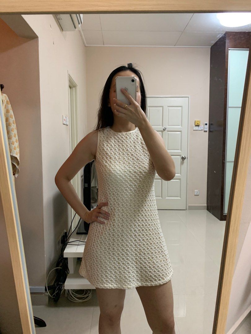 Crochet A Line White and Gold Dress