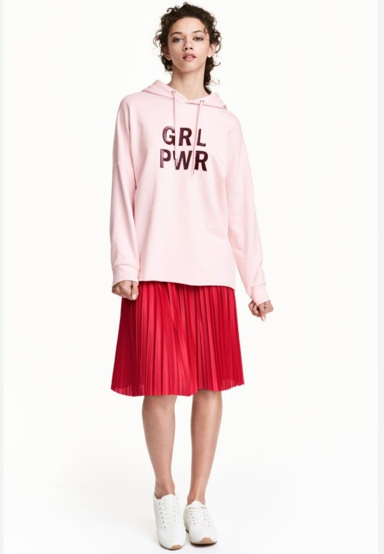 DIVIDED X H M GIRL PWR Pink Hooded Sweat Shirt Fesyen Wanita Pakaian Wanita Baju Luaran di Carousell