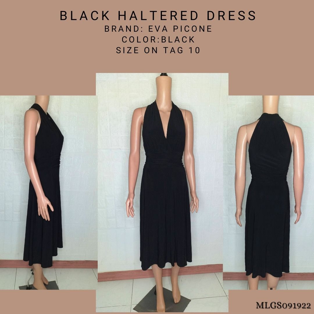 Evan Picone Black Halter Sleeveless Party Dress Size 10 Large to Extra Large
