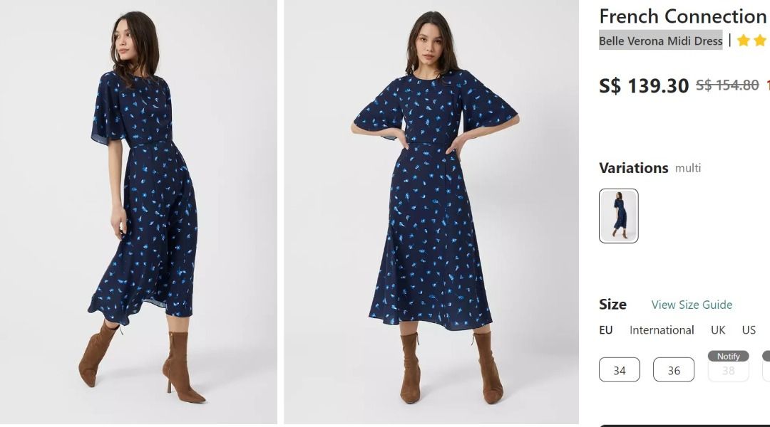 French Connection CECILIA DEPLHINE MIDI DRESS Size UK8 Women s