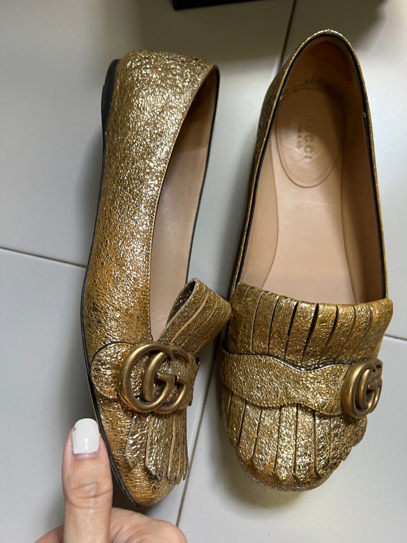 Gold gucci flats hotsell