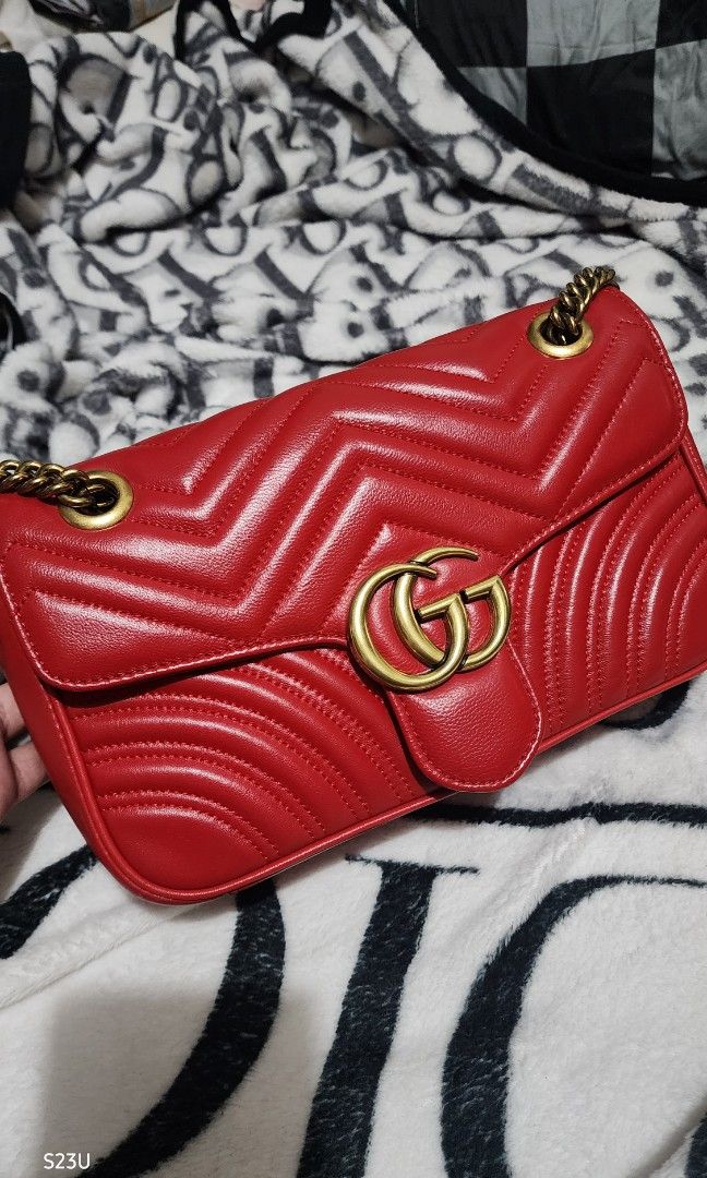 Gucci Marmont Red Medium Matelasse Leather Luxury Bags Wallets on Carousell