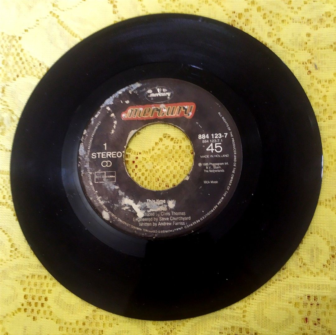 INXS - This Time (7" single) VINYL PLAKA (Category: Vinyls) located in Cebu City. Submitted by pandastampscebu (Listing ID 1266123227, Image 1). Description: INXS - This Time (7" single) (Mercury, 1985) : P125. European pressing (Holland). Vinyl is in very good, almost excellent condition. Labels are slightly damaged. Comes in a generic white sleeve Tracks : a) This Time b) I'm Over You All vinyl singles are tested and cleaned with a vacuum recor