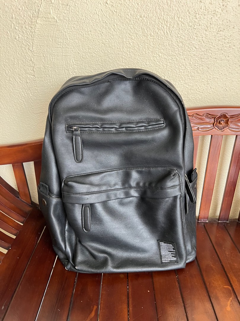 Korean Black Leather Laptop Backpack, Men's Fashion, Bags, Backpacks on