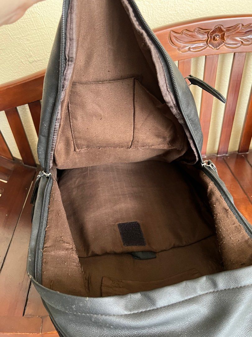 Korean Black Leather Laptop Backpack, Men's Fashion, Bags, Backpacks on