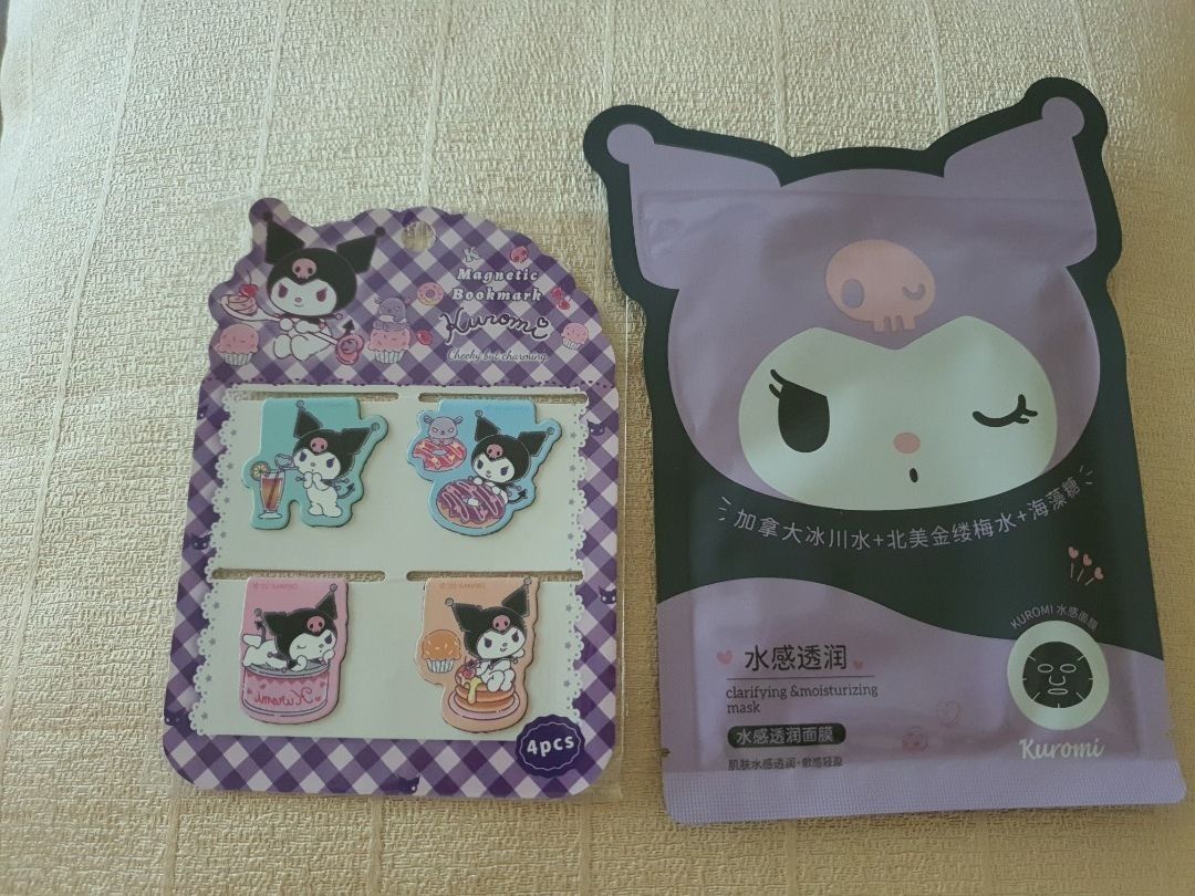 Kuromi face clarifying moisturising face mask and bookmark