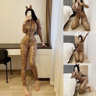 Leopard Bodysuit animal jumpsuit leather