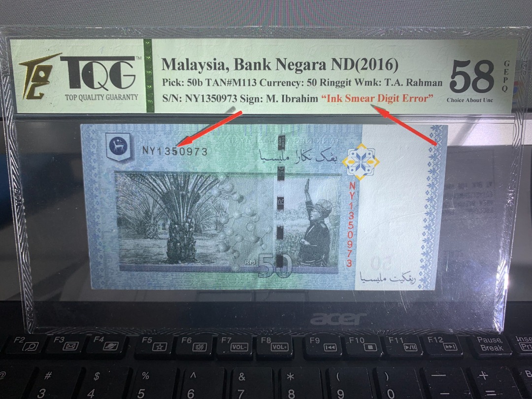 Malaysia 13th Series (2016) RM50 Error Note TQG Graded 58GEPQ- Ink ...