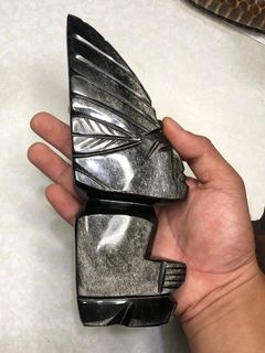 Mayan Aztec Carved Gold Sheen Obsidian