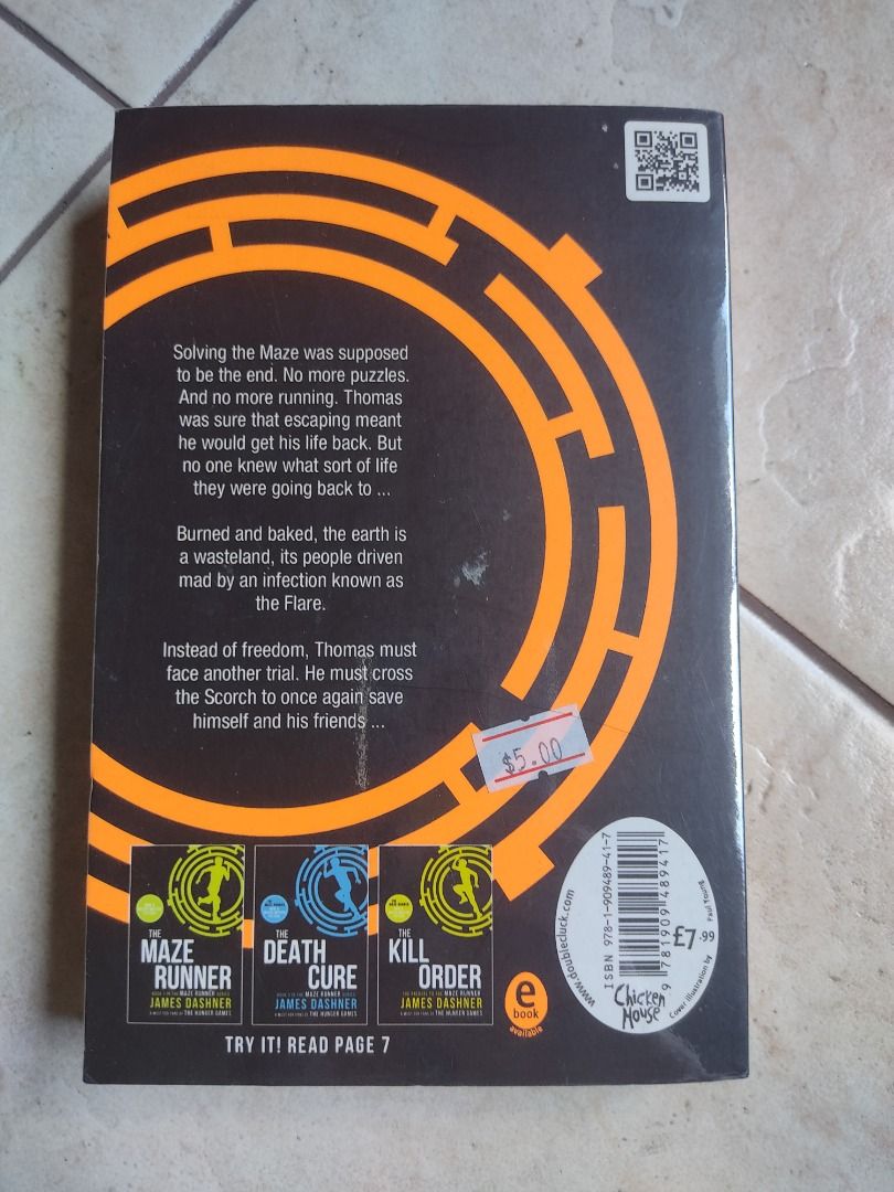 Maze Runner The Scorch Trials by James Dashner (Category: Storybooks) located in Quezon City. Submitted by miletdeclutters (Listing ID 1266202962, Image 2). Description: wrapped in plastic cover trade paperback very good condition; no tanning on pages Published by The Chicken House.