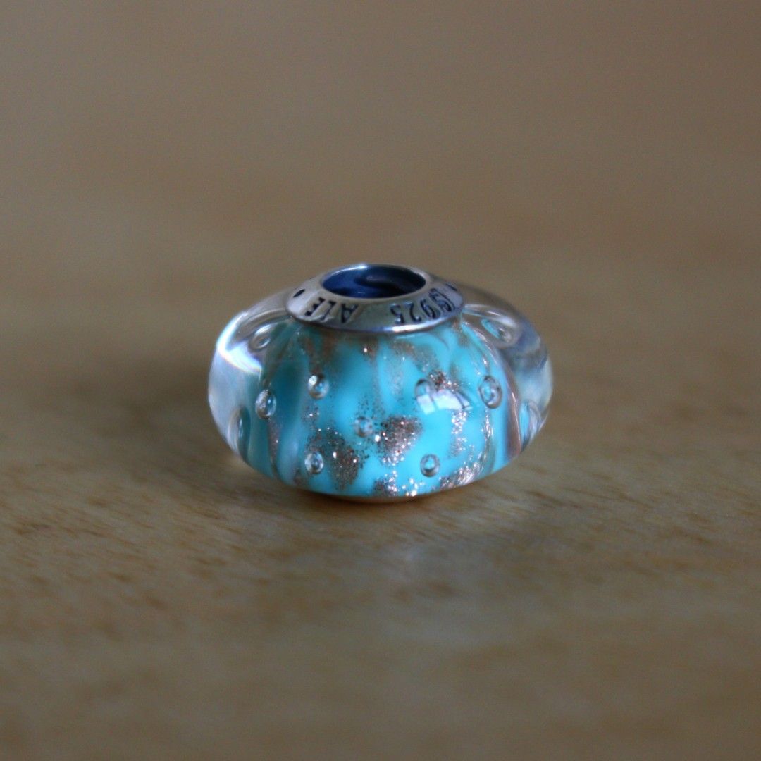 Pandora Mint Glitter Murano Glass ALE S925 Sterling Silver