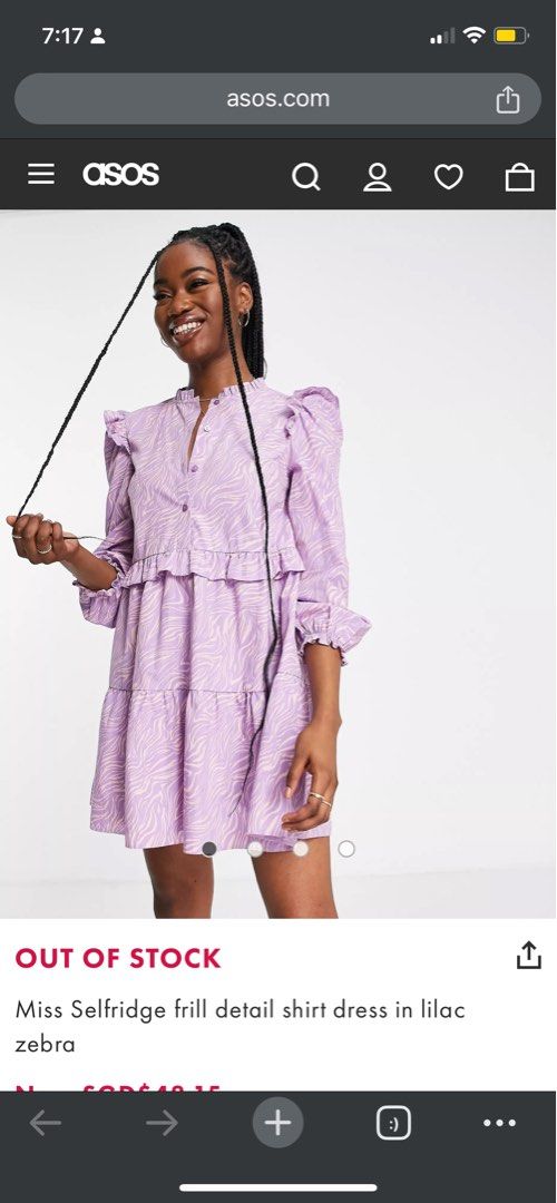Miss Selfridge lilac zebra print frill sleeve dress Women s