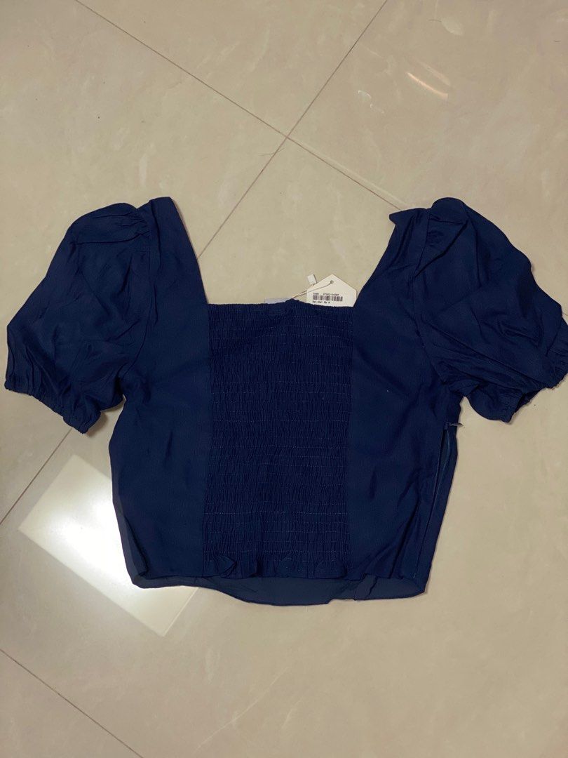 Women Stylish Plain Navy Blue Crop Top main image 1