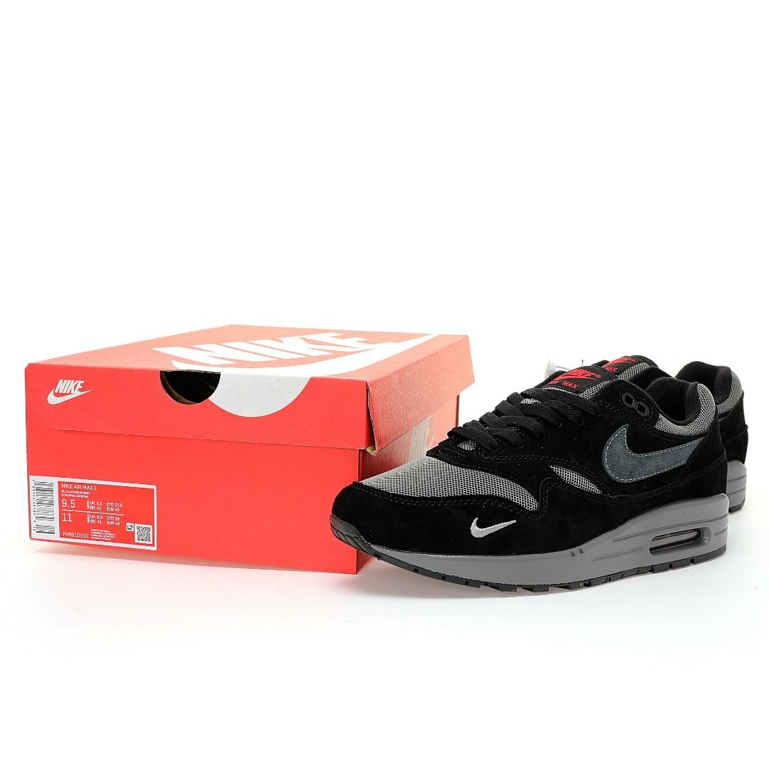 Nike air max 1 black oil grey red on sale