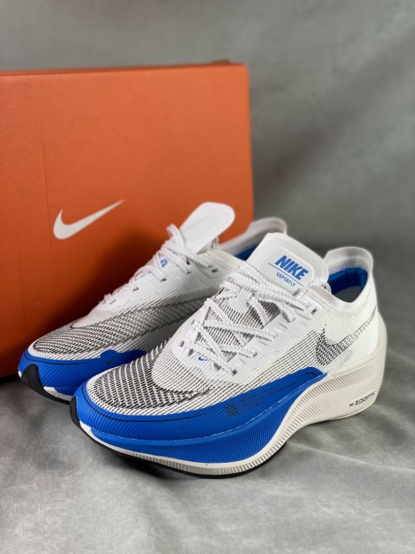 Nike ZoomX Vaporfly Next% 2耐磨回彈低幫跑步鞋男款白藍, 男裝, 鞋