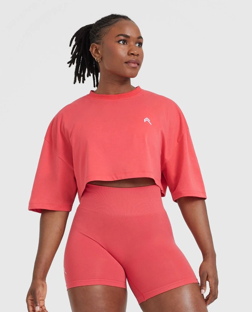 Oner Active Classic Relaxed Crop Top Lightweight T Shirt Sweet Red