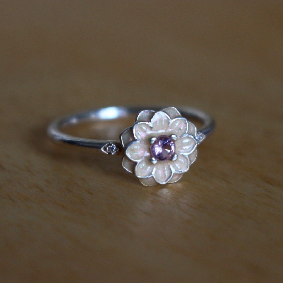 Pandora Blooming Dahlia Ring Size 54 ALE S925 Sterling Silver ALE with Cream Enamel Cubic Zirconia and Blush Pink Crystal